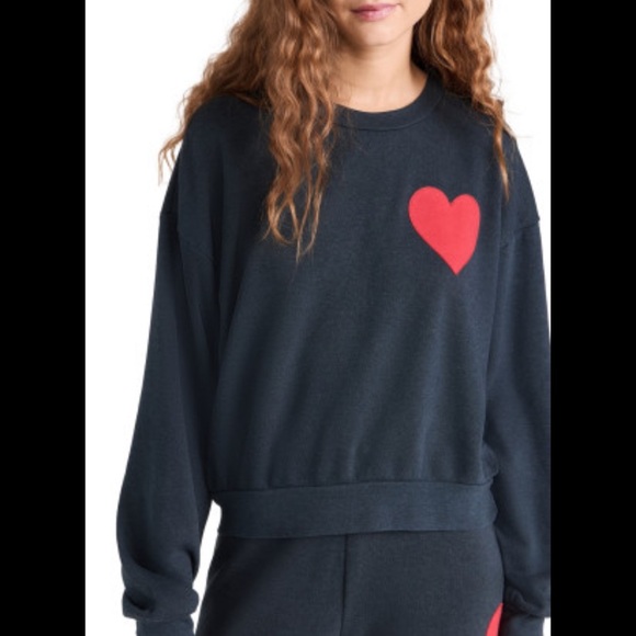 Aviator Nation Heart Embroidered Crew Sweatshirt Navy with Red Heart - Picture 3 of 12